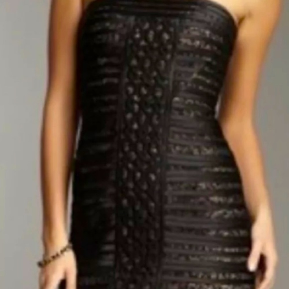 BCBGMAXAZARIA  Black Ribbed, Sequined & Lace Detachable Straps Dress Sz. 8